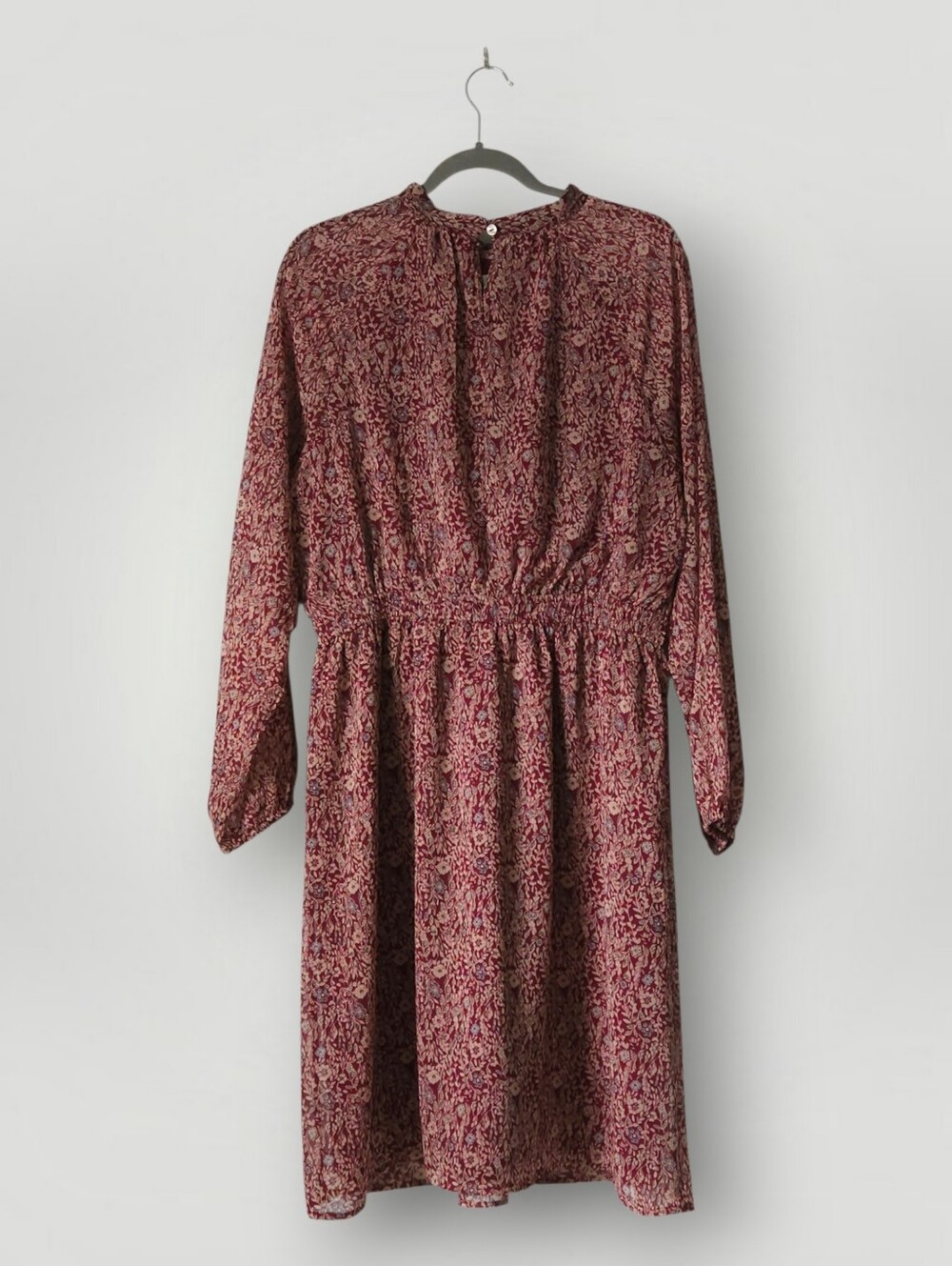 Ann Taylor Factory Burgundy Moody Floral Midi Dress XL Smocked Waist Garden - Picture 3 of 7
